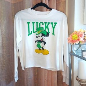 DISNEY Long sleeve Mickey Mouse "Lucky" Crew Neck Tee
